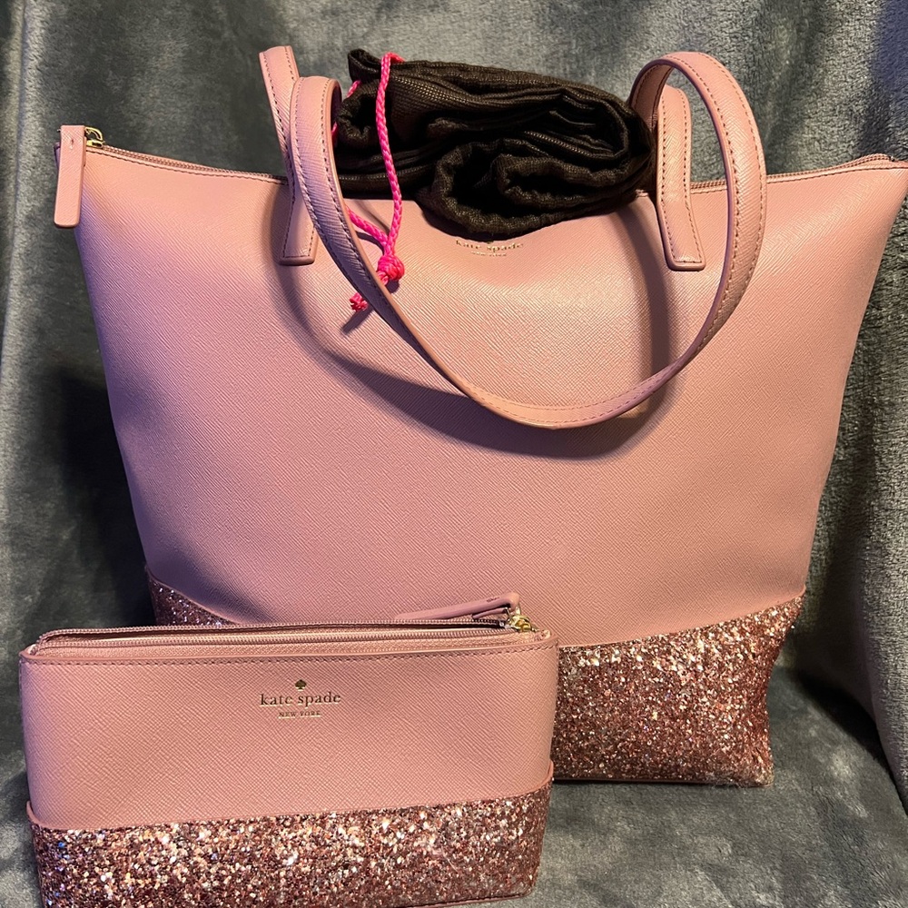 Kate Spade Pink Glitter Tote and Pouch